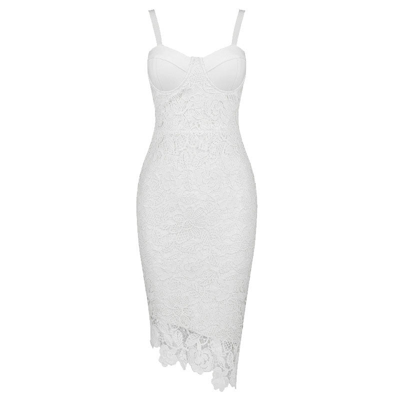 Asymmetric Floral Lace Embroidered Bustier Bandage Party Dress - White –  Luxedress