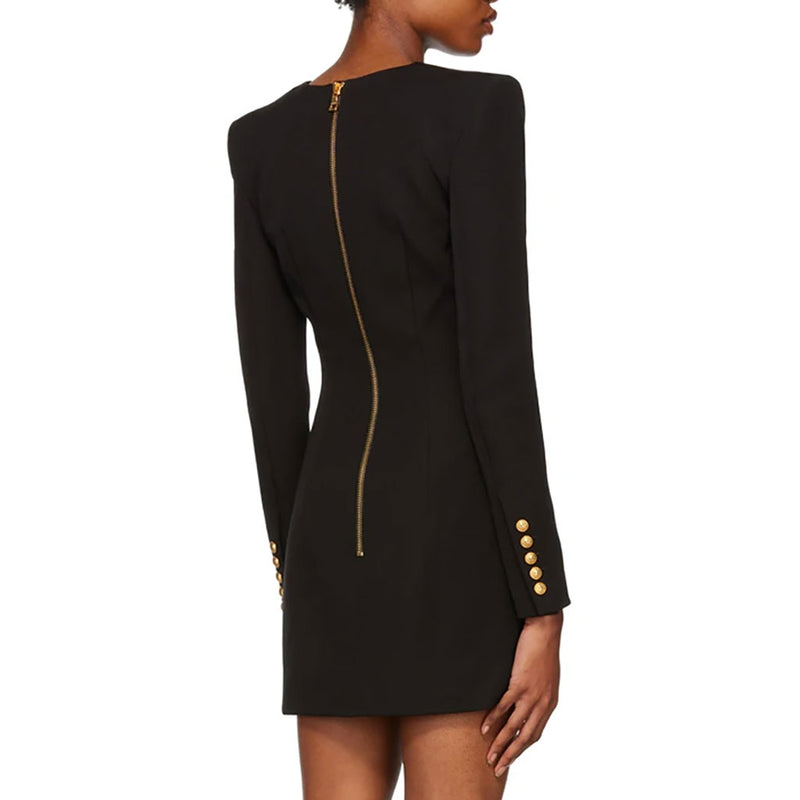 Asymmetric Gold Button Single Breasted V Neck Long Sleeve Tailored Blazer