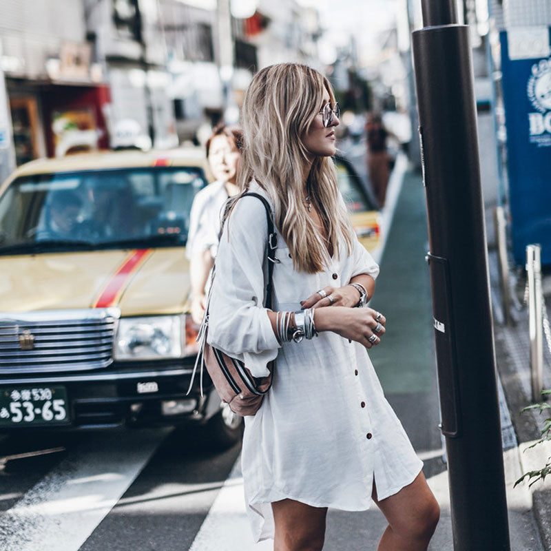 Asymmetric Long Sleeve Button Down Cover Up Blouse - White