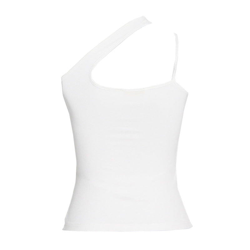 Asymmetric One Shoulder Fitted Ribbed Knit Crop Tank Top