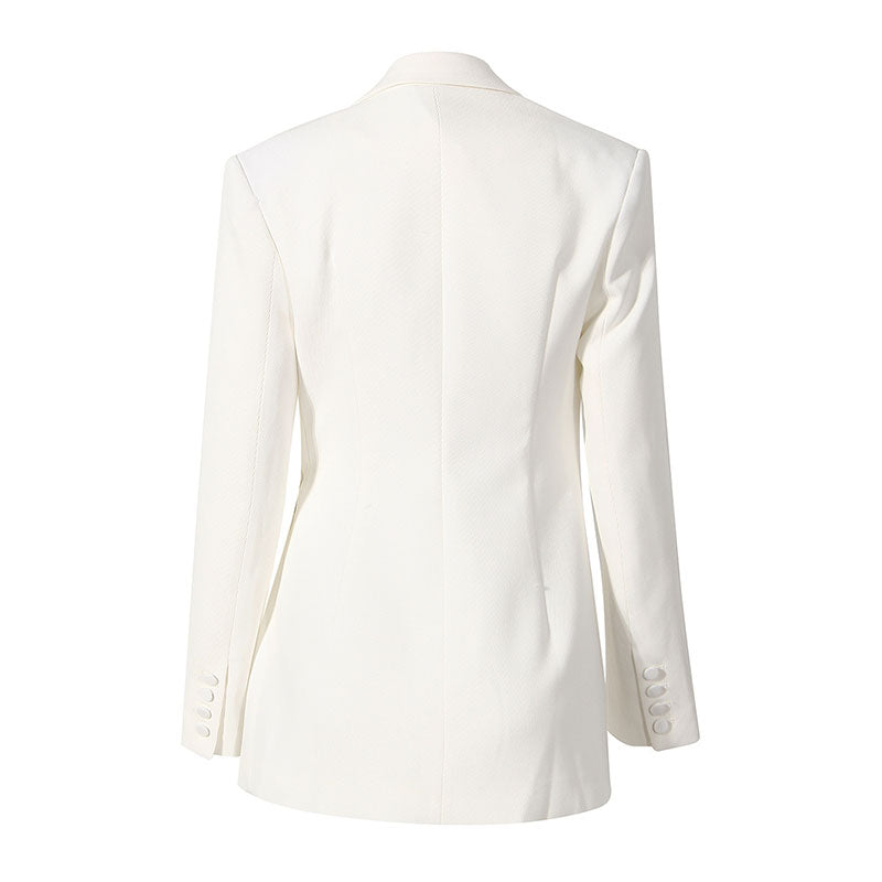 Asymmetric Single Breasted Ruched Side Button Long Sleeve Lapel Collar Blazer