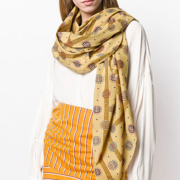 Bohemian Style Geometric Print Cotton Blend Scarf - Yellow