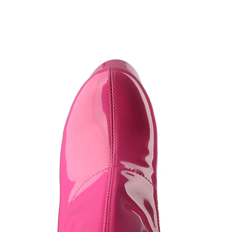 Bold Patent Leather Knee High Platform Chunky Heel Boots - Hot Pink