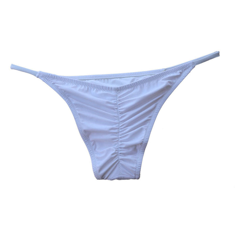 Brazilian Low Waist Scrunch Cheeky String Bikini Bottom - White