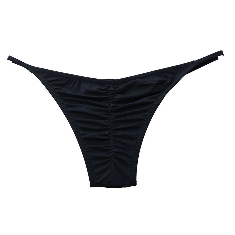 Brazilian Low Waist Scrunch Cheeky String Bikini Bottom - Black