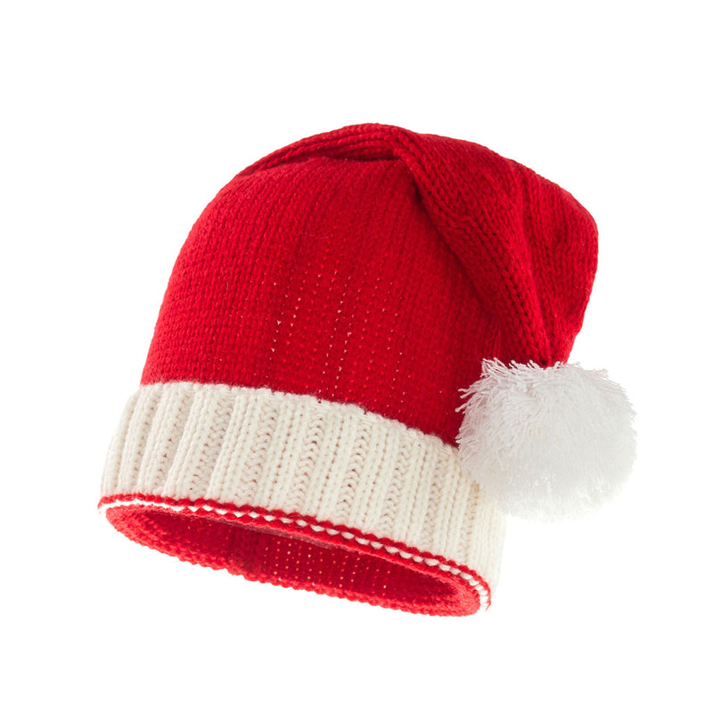 Celebrity Contrast Piping Christmas Santa Knit Hat - Red