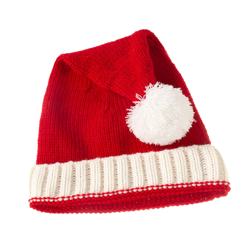 Celebrity Contrast Piping Christmas Santa Knit Hat - Red