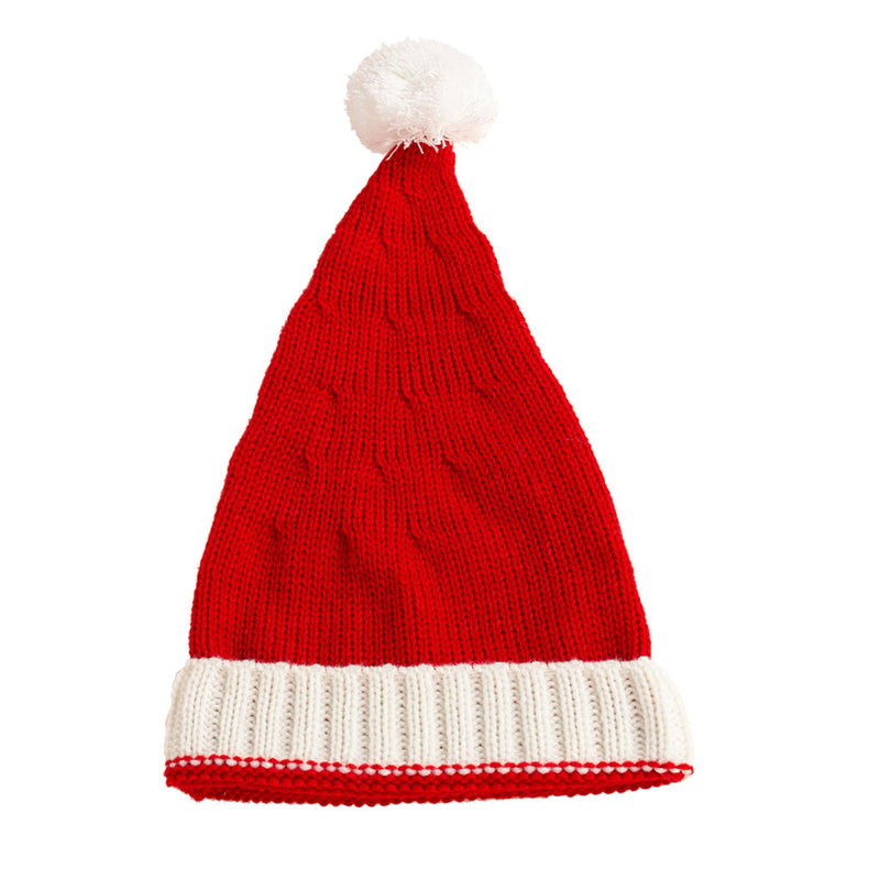 Celebrity Contrast Piping Christmas Santa Knit Hat - Red