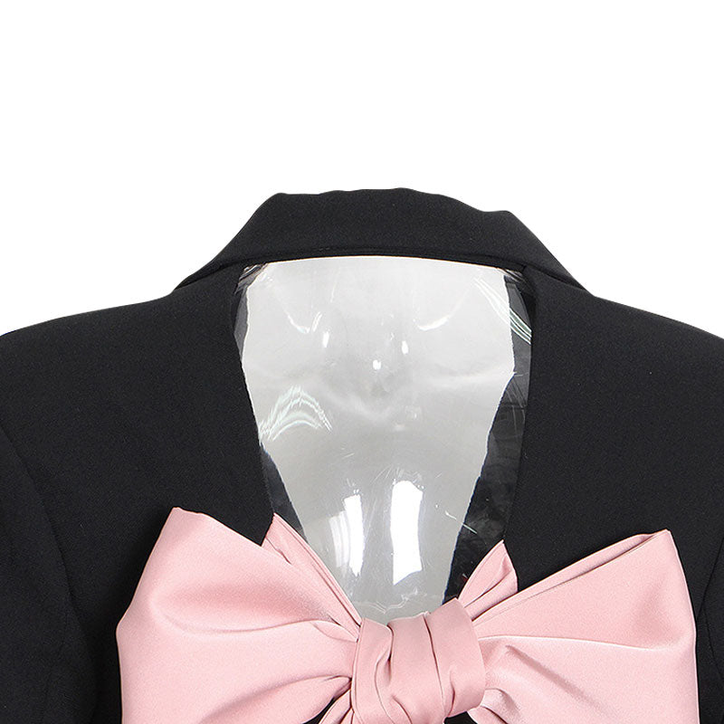 Charismatic Contrast Bow Tie Cutout Back Crystal Single Breasted Fitted Blazer