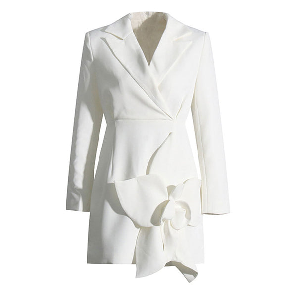 Chic 3D Floral Detail Lapel Collar Long Sleeve Tailored Mini Blazer Dress