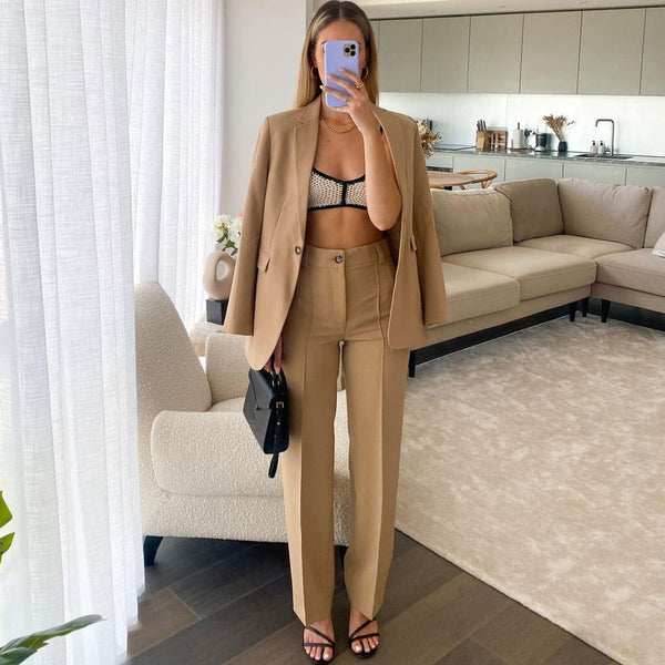 Chic High Waist Straight Leg Pull On Millennium Pants - Khaki
