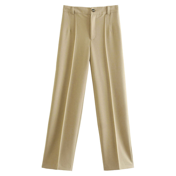 Chic High Waist Straight Leg Pull On Millennium Pants - Khaki