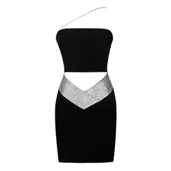 Chic One Shoulder Sequin Embellished Cut Out Front Mini Fitted Dress