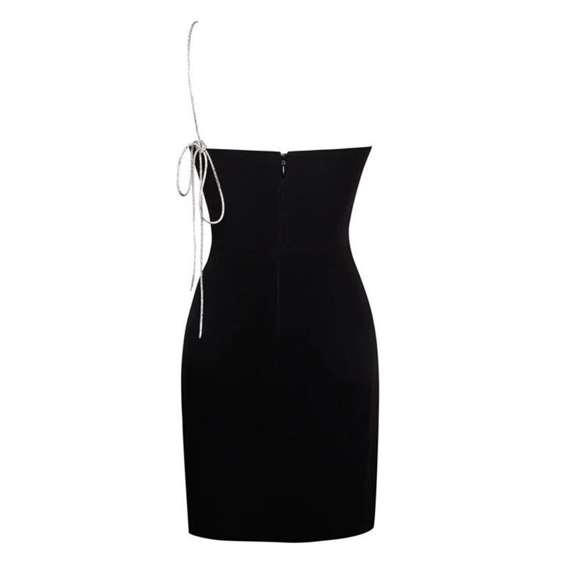 Chic One Shoulder Sequin Embellished Cut Out Front Mini Fitted Dress