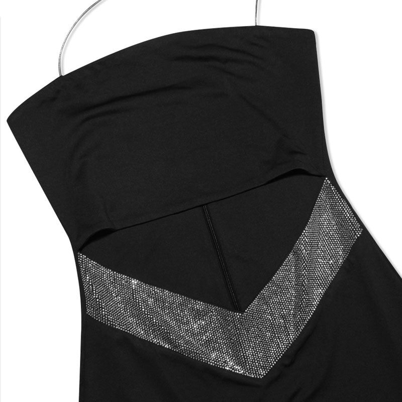 Chic One Shoulder Sequin Embellished Cut Out Front Mini Fitted Dress