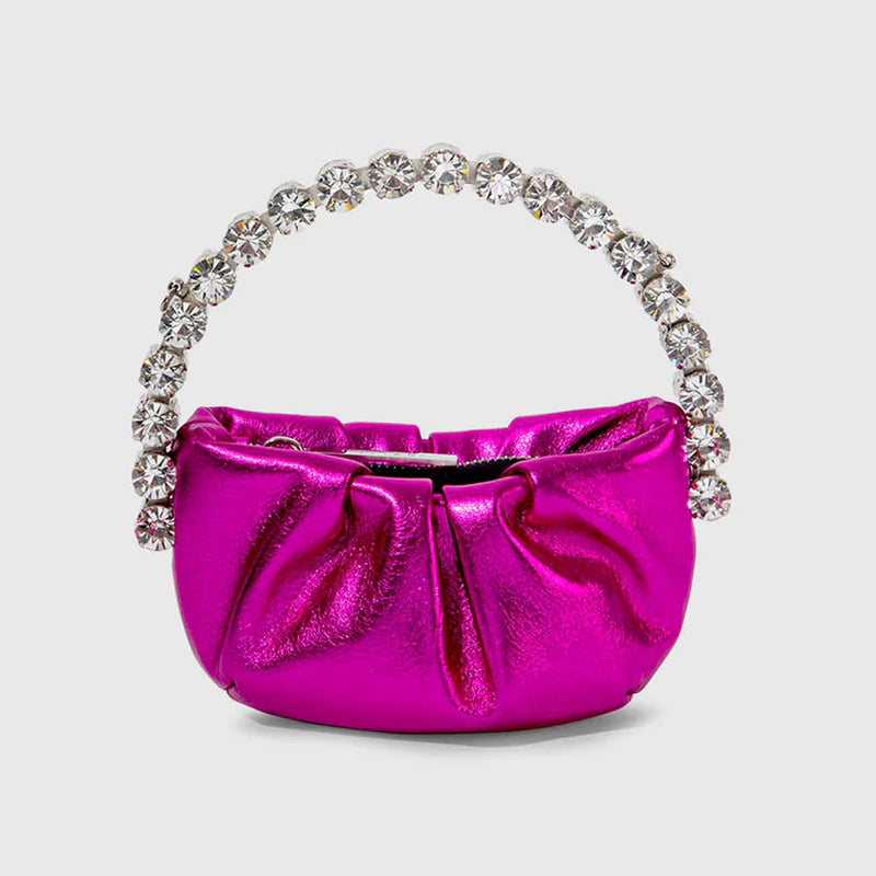 The Pouch Small Embellished Gathered Patent-leather Clutch