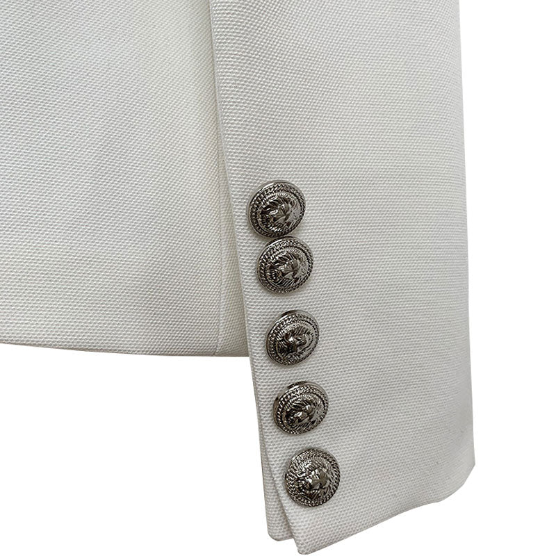 Chic Silver Button Detail Peak Lapel Double Breasted Tailored Blazer