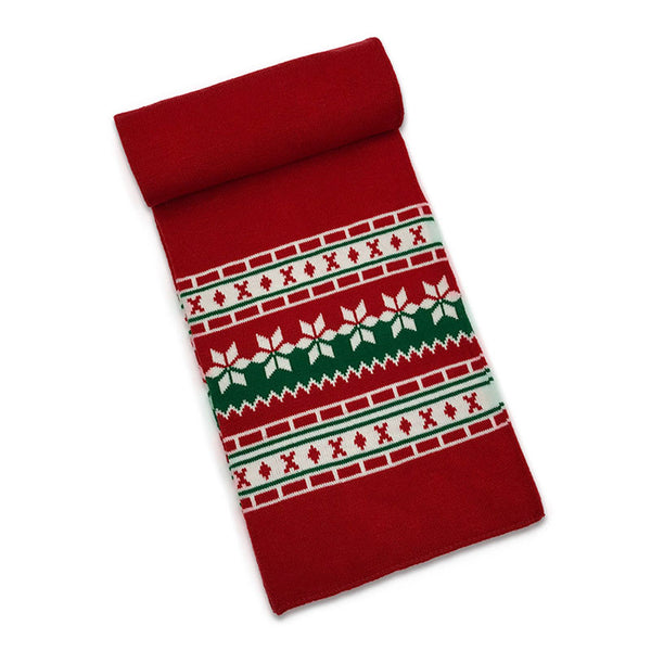 Chunky Contrast Christmas Pattern Wraparound Knitted Scarf - Red
