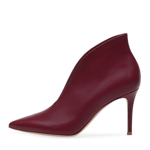 Classy Pointed Toe Stiletto Faux Leather Vamp Ankle Boots - Burgundy