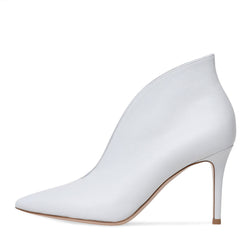 Classy Pointed Toe Stiletto Faux Leather Vamp Ankle Boots - White