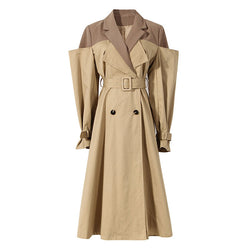 Contrast Deconstructed Hybrid Lapel Collar Double Breasted Belted Trench Coat