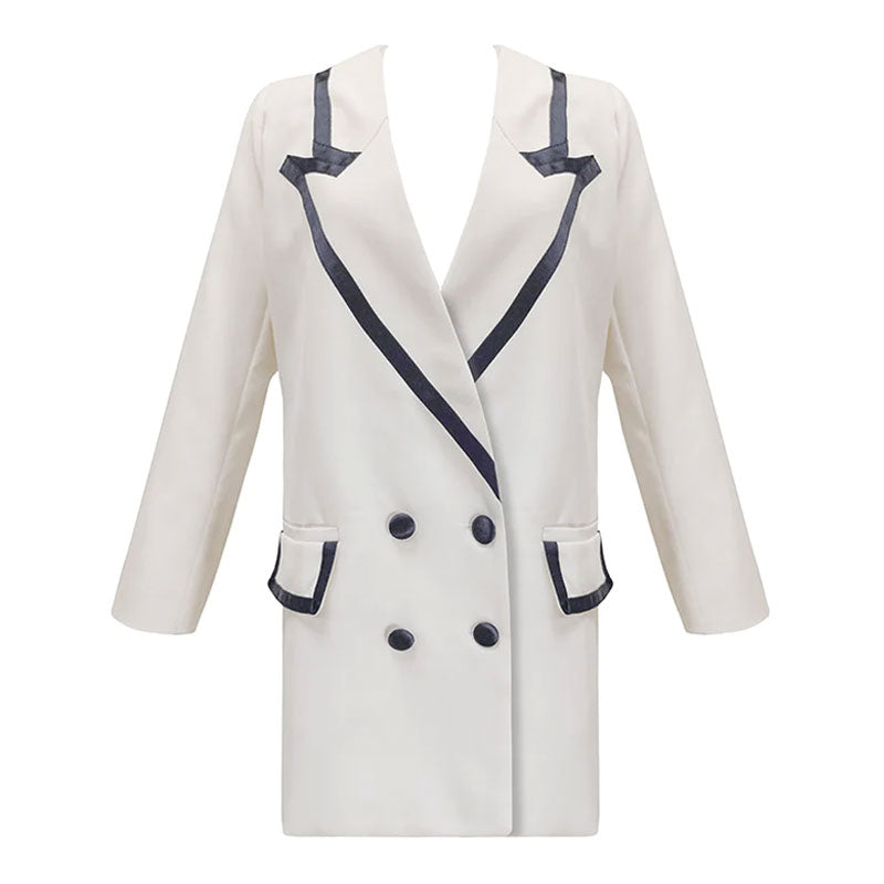 Contrast Peak Lapel Double Breasted Oversized Blazer Mini Dress - White