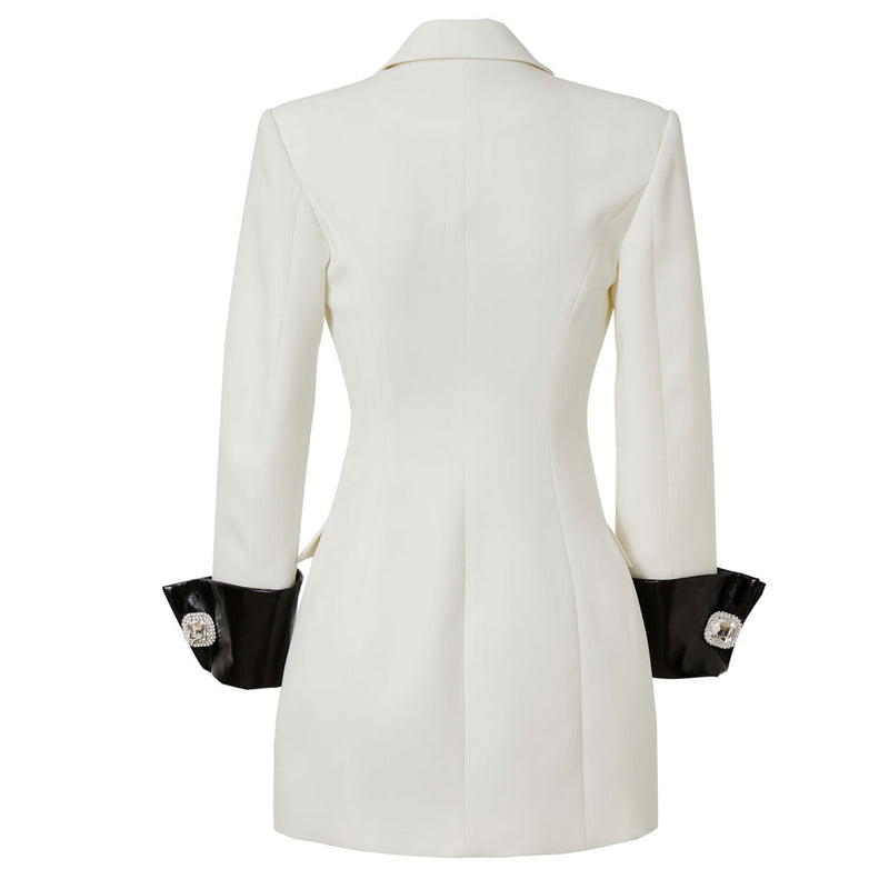 Contrast Peak Lapel Single Breasted Tailored Blazer Mini Dress - White