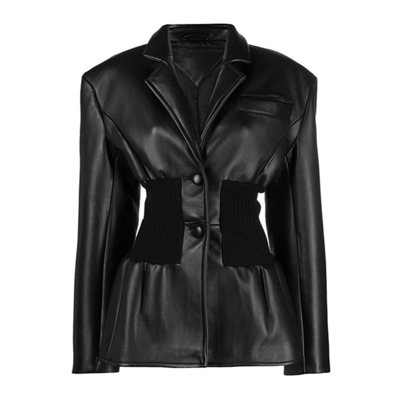 Cool Notched Lapel Collar Single Breasted Vegan Leather Jacket