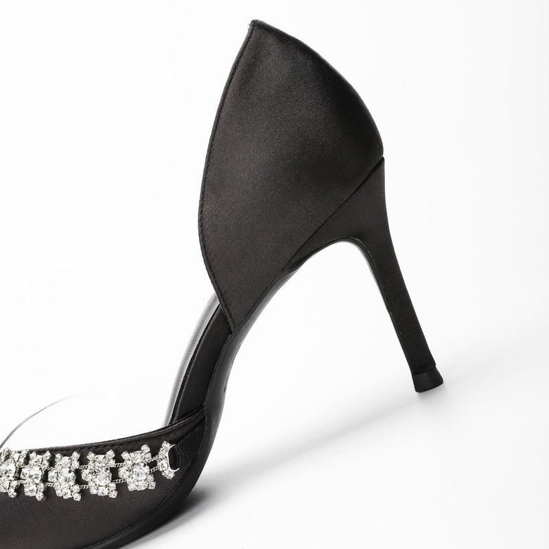 Dazzle Rhinestone Embellished Pointed Toe PVC Pumps - Black