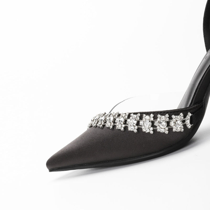 Dazzle Rhinestone Embellished Pointed Toe PVC Pumps - Black