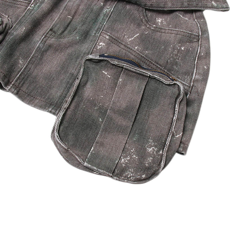 Deconstructed Cargo Pocket Distressed Print Belted High Waist Denim Mini Skirt