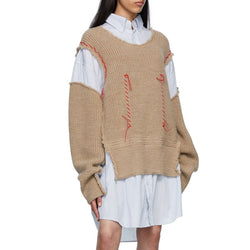 Deconstructed Frayed Trim Contrast Stitch Layer Effect Oversized Shirt - Stripe