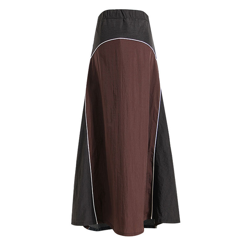 Deconstructed Hybrid Contrast Patchwork Mid Waist A Line Maxi Denim Skirt