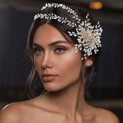 Delicate Floral Rhinestone Embellished Layered Headband Vine - Gold