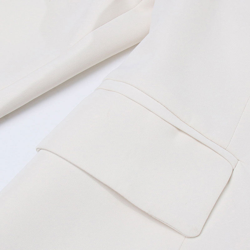 Distinctive Folded Collar Off The Shoulder Long Sleeve Single Button Split Front Blazer