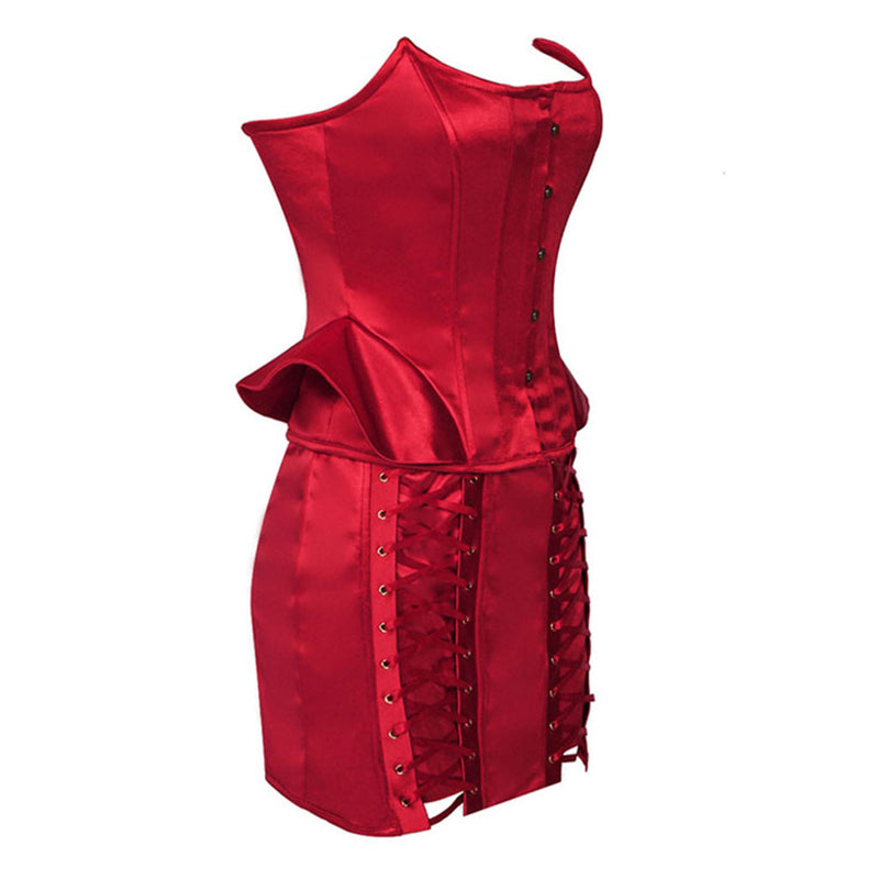 Distinctive Satin Party Peplum Tube Corset Top Bodycon Skirt Matching Set