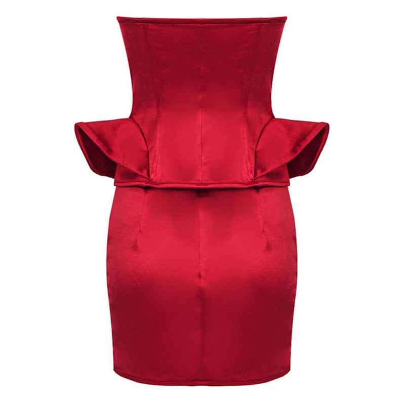 Distinctive Satin Party Peplum Tube Corset Top Bodycon Skirt Matching Set