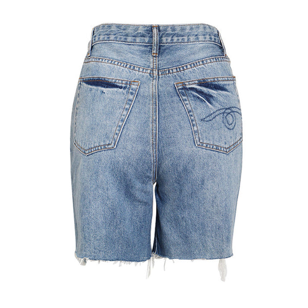Distressed Ripped Detail Lace Up Front Cut Off Bermuda Denim Shorts