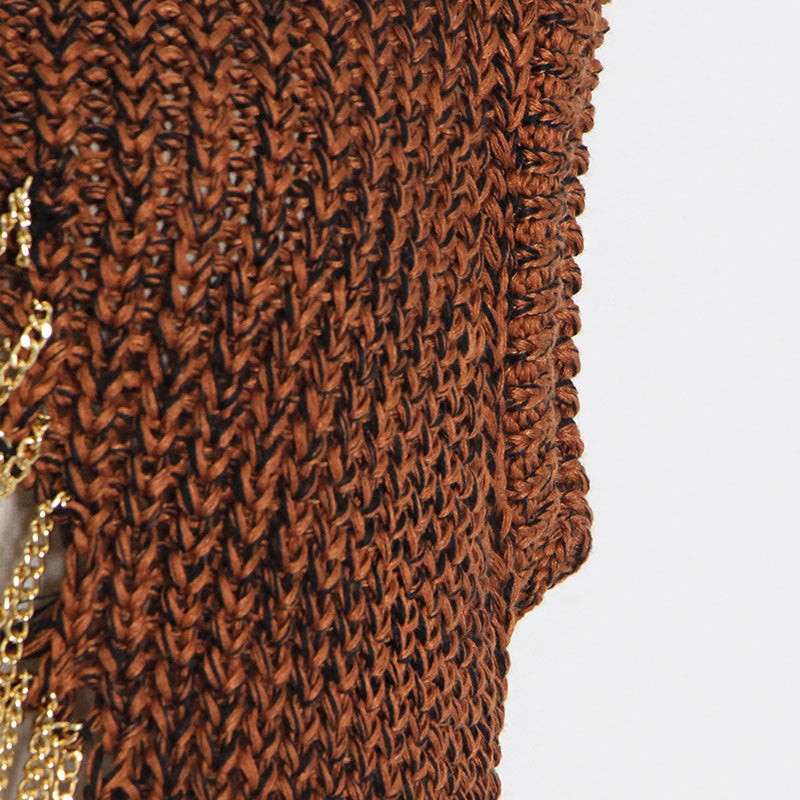 Draping Metallic Chain Distressed Front Marled Brioche Rib Knit Vest - Brown