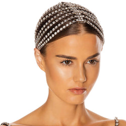 Draping Rhinestone Embellished Loose Fringe Headband - Silver