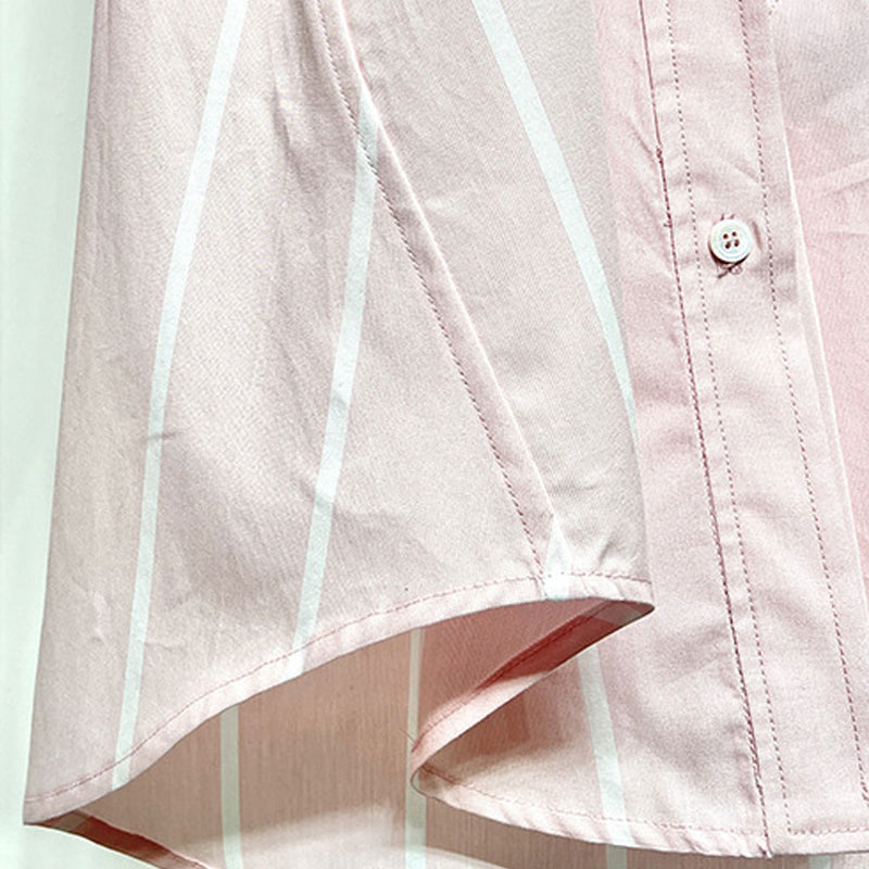 Edgy Crystal Strap Detail Off The Shoulder Collared Button Up Long Striped Shirt