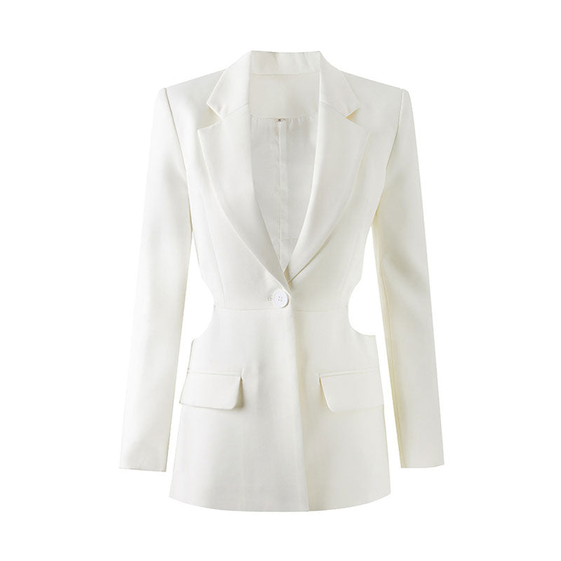 Edgy Cutout Tie Back Lapel Single Breasted Tailored Blazer - White