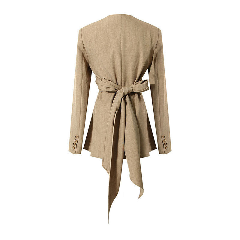 Edgy Single Breasted Cutout Crossover Tie Back Tailored Wrap Blazer