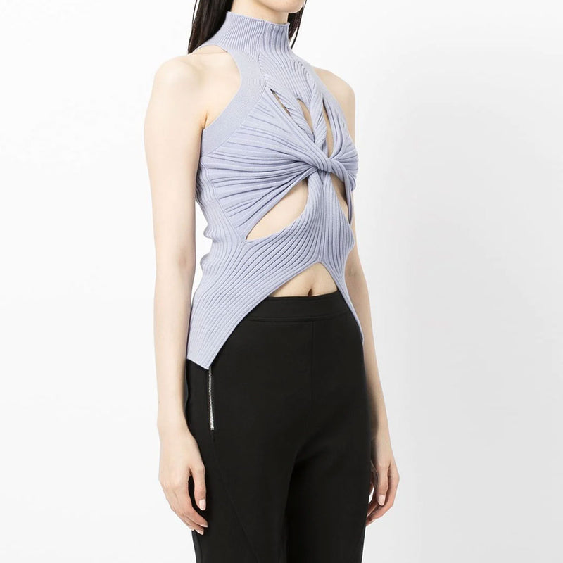 Cut Out Front High Neck Ribbed Crop Top