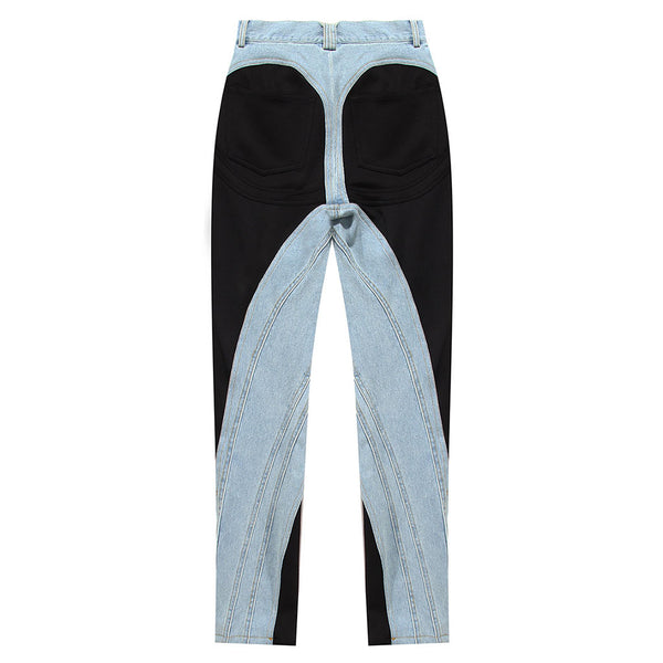 Edgy Two Tone Twisted Seam High Waist Skinny Spliced Jeans