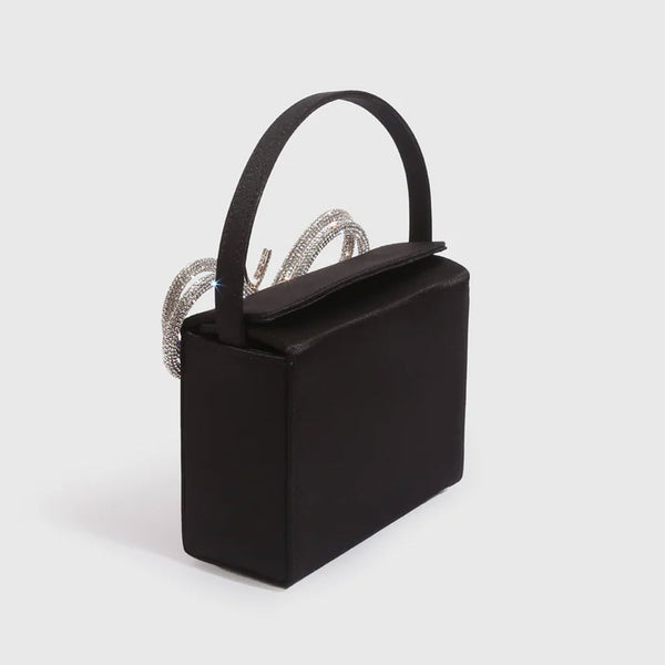 Elegant Butterfly Rhinestone Embellished Box Clutch Bag - Black