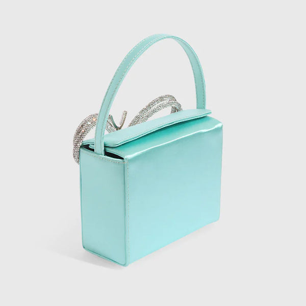 Elegant Butterfly Rhinestone Embellished Box Clutch Bag - Blue