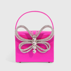 Elegant Butterfly Rhinestone Embellished Box Clutch Bag - Pink