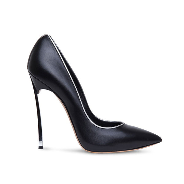 Elegant Contrast Trim Faux Leather Pointed Toe Stiletto Pumps - Black