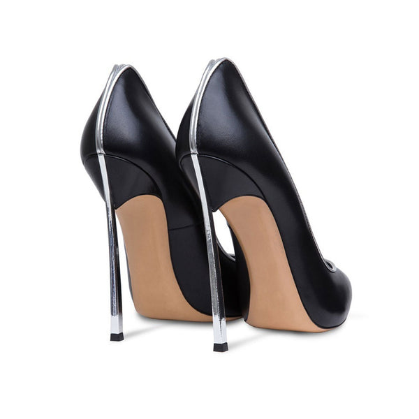 Elegant Contrast Trim Faux Leather Pointed Toe Stiletto Pumps - Black